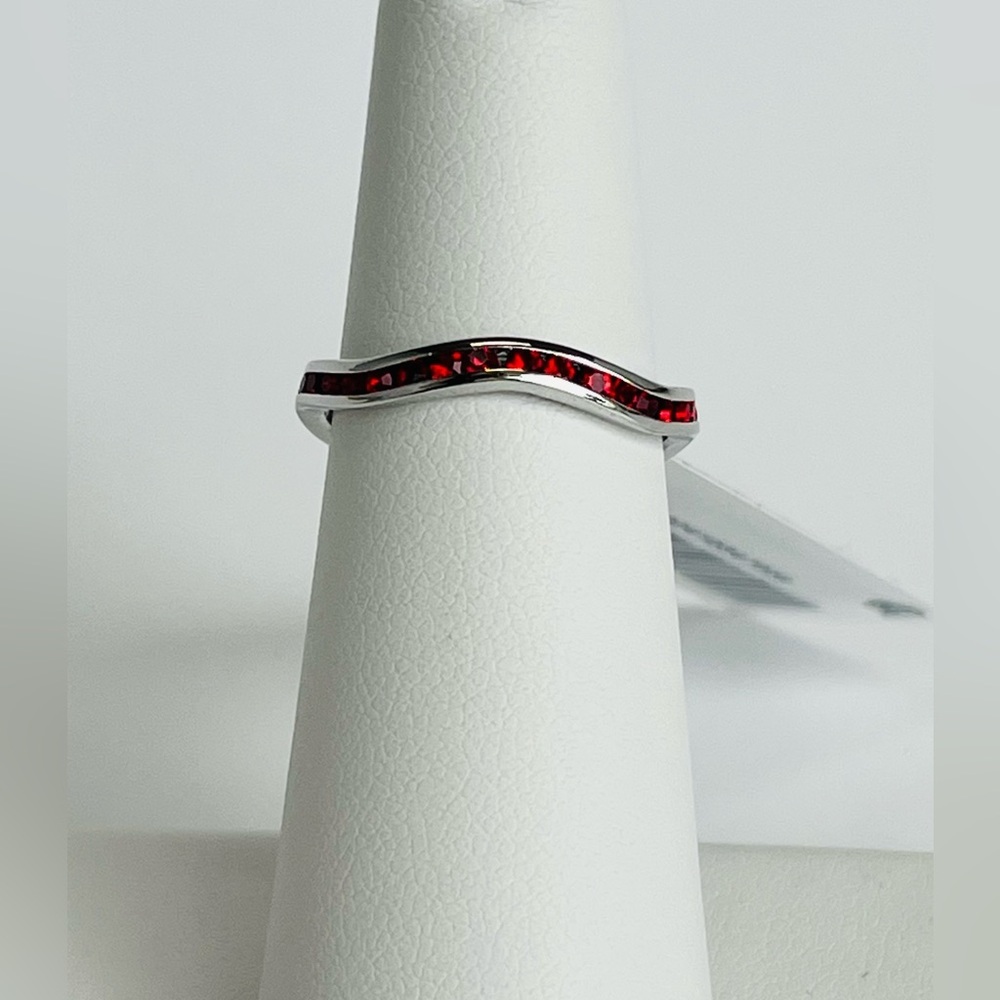 Sterling Silver Ruby Swarovski Crystal Wave Ring Size 5